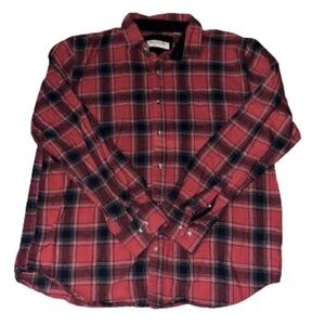 Tallwoods Bruno Milano red and black plaid button down flannel shirt size L